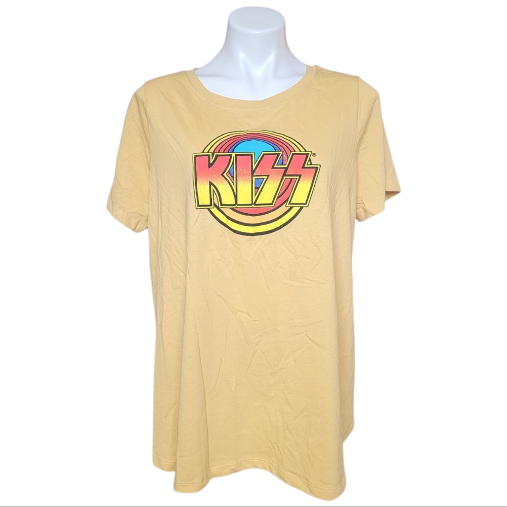 KISS Womens 0X Yellow Graphic Short Sleeve Tshirt